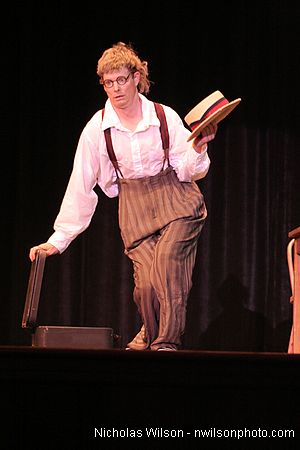 Bill Irwin in performance at Cotton Auditorium, Fort Bragg CA