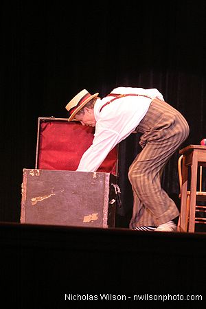 Bill Irwin in performance at Cotton Auditorium, Fort Bragg CA