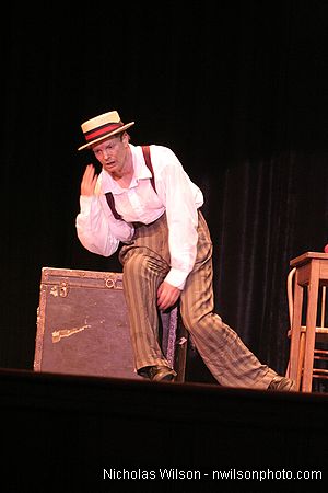 Bill Irwin in performance at Cotton Auditorium, Fort Bragg CA