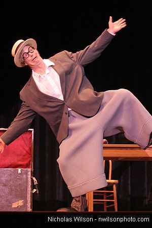 Bill Irwin in performance at Cotton Auditorium, Fort Bragg CA