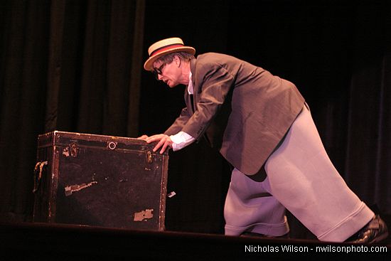 Bill Irwin in performance at Cotton Auditorium, Fort Bragg CA