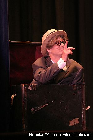 Bill Irwin in performance at Cotton Auditorium, Fort Bragg CA