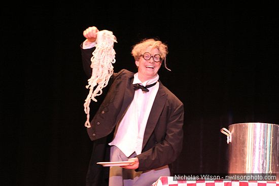 Bill Irwin in performance at Cotton Auditorium, Fort Bragg CA