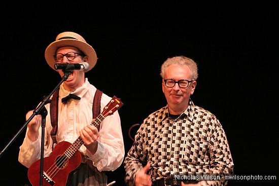 Bill Irwin with Max Forseter in live performance at Cotton Auditorium, Fort Bragg CA
