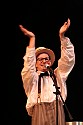 Bill Irwin applauds the audience at Cotton Auditorium, Fort Bragg CA