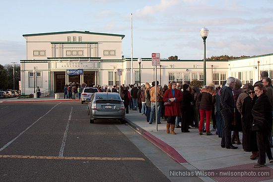 Lining up for The Wailin Jennys and the Blushin' Roulettes, Mar 7, 2010, Cotton Auditorium, Fort Bragg.