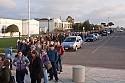 Lining up for The Wailin Jennys and the Blushin' Roulettes, Mar 7, 2010, Cotton Auditorium, Fort Bragg.