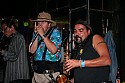 Gino Jacomella on blues harp and Oscar Fuentes on sax jamming with Philo Hayward at the Shuffle Band reunion party at Caspar in 8/10/2007. In left background is Butch Kwan on fiddle.